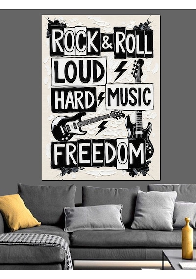 Rock And Roll Müzik Sözleri Dekoratif Kanvas - Mdf Ahşap Tablo
