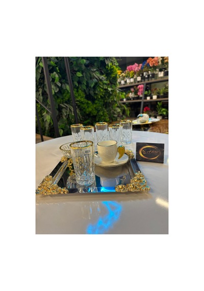Lav Odin Yaldızlı Kahve Yanı Su Bardağı, 6 Kişilik Meşrubat Soda Bardağı, Sunumluk, Modern Gold-yaldız