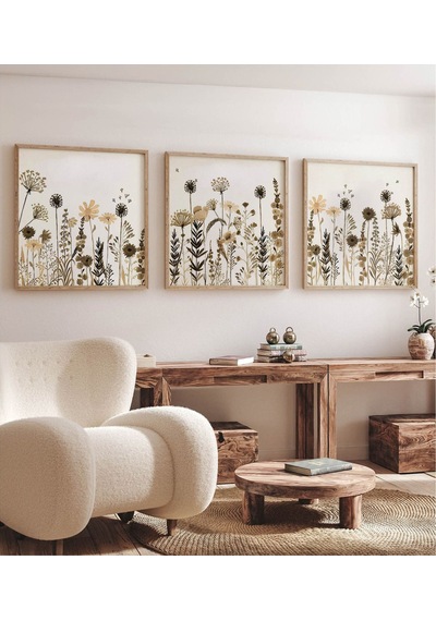 Ahşap Çerçeveli Mdf Kare Tablo Seti Salon Ve Oturma Odası Için Kr4025 32 X 32