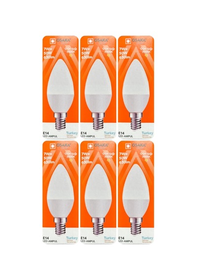 Tr Osaka 7w 50w Sarı Işık 3000k E14 Duylu Led Mum Ampul, 6 Adet Genel
