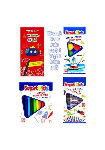 12 Renk Kuru Boya Sulu Boya Pastel Boya Keçeli Boya Seti Boya Kalemi Seti