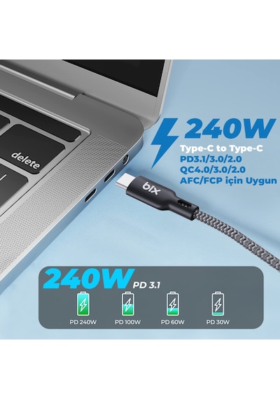 Bix BXCC240  1.8 M Type-C 240 W Şarj Ve Data Kablosu