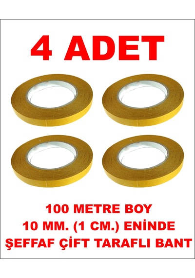 Çift Taraflı Şeffaf Bant 100 M. 10 Mm 4 Adet