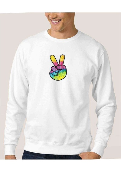Peace Symbol Clipart Tie Dye Baskılı Beyaz Erkek Sweatshirt