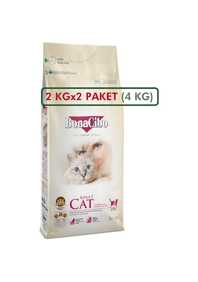 Bonacibo Tavuklu ve Hamsili Pirinçli Yetişkin Kedi Maması 2 x 2 KG