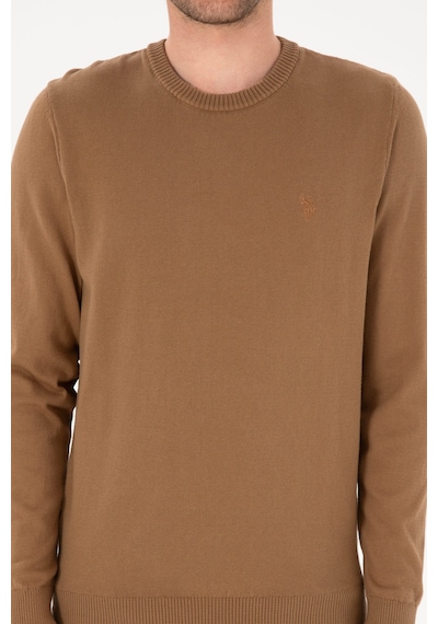 U.S. Polo Assn. Erkek Slim Fit Bisiklet Yaka Camel Basic Kazak 50313713-VR015