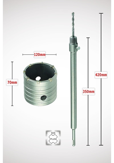 120mm Beton Duvar Delme Panç + Sds-plus 350mm Uzun Adaptörlü