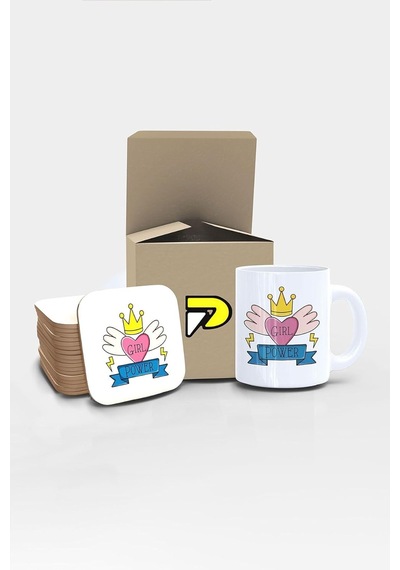 Girl Power Yazılı Tipografik Tasarımlı Baskılı Kupa Bardak Seti, Eğlenceli Özel Hediye Mug Diğer
