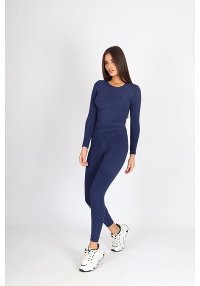 Soft&Basic Kadın Uzun Kollu Baskılı Bisiklet Yaka Lacivert Body Lacivert
