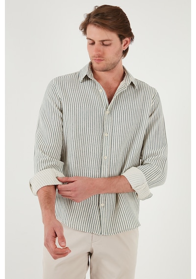 Buratti Çizgili Regular Fit Pamuklu Uzun Kollu Erkek Gömlek Cf25S129721 Açık Haki