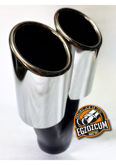 60 Mm. Krom Eğimli Eşit Dual Çift Çıkışlı Paslanmaz Egzoz Eksoz Ucu