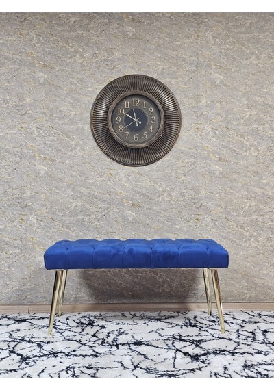 Zafir Gold Kaplama Sivriltme Ayaklı 90 Cm Puf Bench - Puf - Bench - Kasalı Oturak - Oturak - Yatak Ucu Puf Mavi