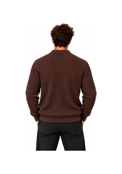 Erkek Polo Yaka Uzun Kollu Standart Fit Kalıp Kazak 27001 Kahverengi