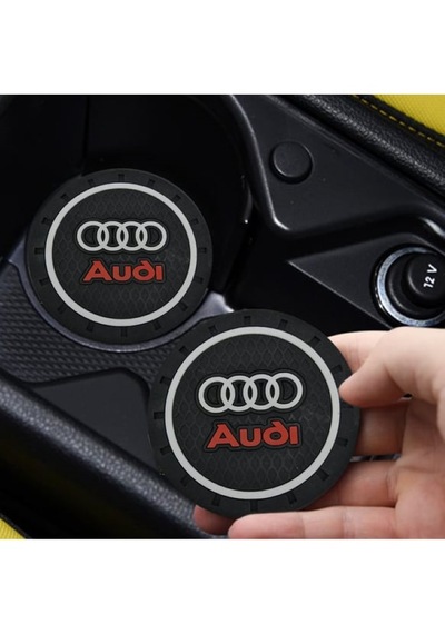 Audi Araba Silikon Bardaklık Altlığı 2 Li Set Logolu Siyah - Kırmızı