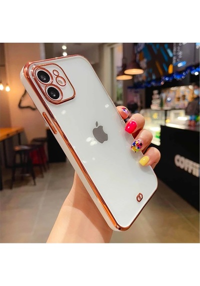 iPhone Uyumlu 12 6.1inç Gold Çerçeve Kamera Korumalı Silikon Bumper Kılıf- 5775 Mh-hs9739-1915