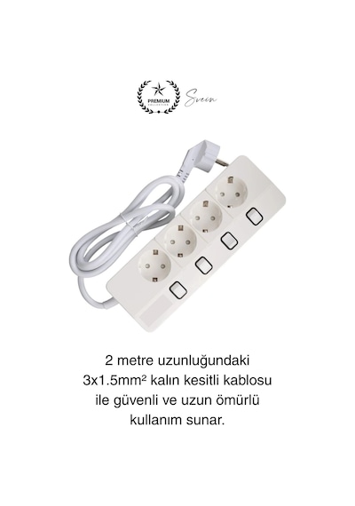 Özel Üretim 4'lü Ayrı Anahtarlı 2 Metre Akım Korumalı Grup Priz 1400 Joule 4000w Çoklu Uzatma Kablo Diğer