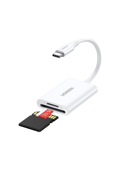 Ugreen 2-in-1 Usb-c Sd Ve Microsd Kart Okuyucu, Usb 3.0, 2 Tb Kart Desteği, 15 Cm Kablo Beyaz, 35506