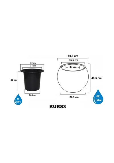 So-kurs3 Küre Dekoratif Yuvarlak İç Kovalı Saksı 62 Lt Mocha 3 Adet