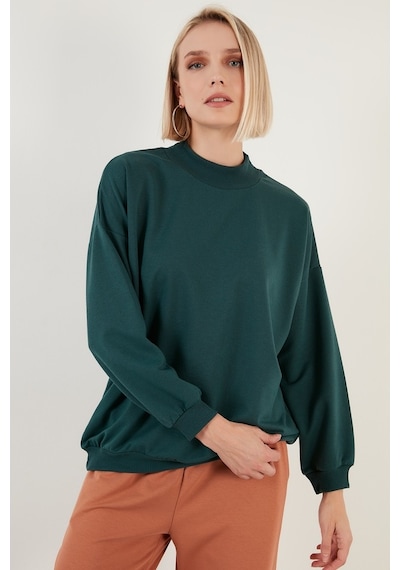 Lela Pamuklu Dik Yaka Basic Örme Bayan Sweat 5863323 Nefti
