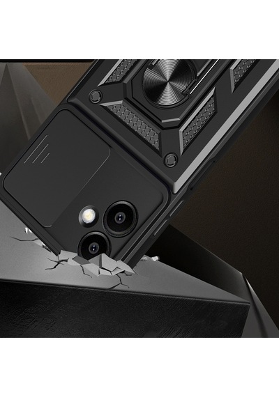 Zore Galaxy A06 Uyumlu Magnetik Standlı Kamera Korumalı Sürgülü Vega Kapak-siyah Siyah