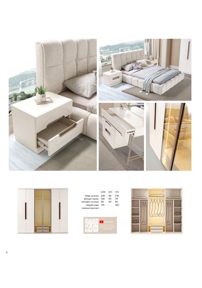 Hale Mdf Membran 6 Kapaklı Reflekte Camlı Gardırop Ve Yatak Odası Takımı Beyaz
