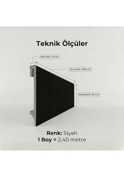 Espumo Kompozit Süpürgelik 10 cm Siyah | Suya Dayanıklı Parke Duvar Süpürgelik 2,40 m ESP406