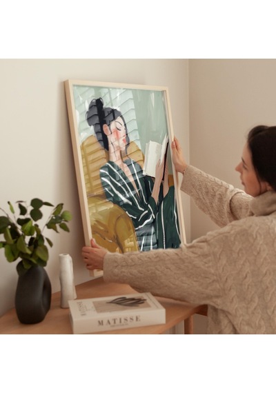 Kitap Okuyan Kadın Duvar Sanatı, Rahatlatıcı Kitap Sever Baskısı, Minimalist Kadın İllüstrasyonu, Modern Rahatlatıcı Sahne Sanat Eseri, Dijital İndirme