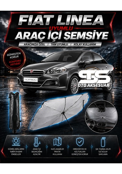 Fiat Linea Araç Ön Cam Güneşliği Katlanabilir Şemsiye Oto Güneşlik Uv Korumalı Gölgelik Araba Oto Şemsiyesi