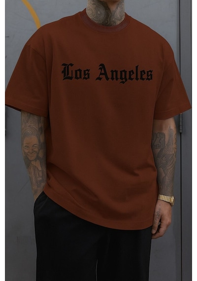 Los Anfgelesbaskılı Unisex Tshırt Q5 Kahverengi