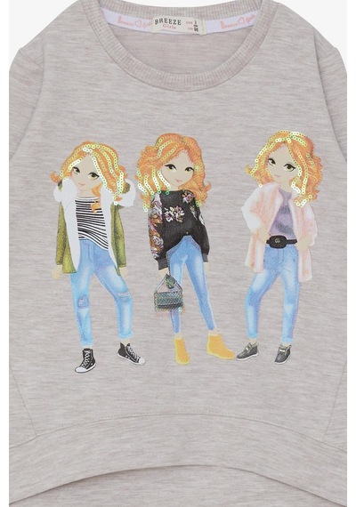Breeze Kız Çocuk Sweatshirt Pullu Kız Baskılı 3-8 Yaş, Bej Melanj-bej Melanj Bej Melanj