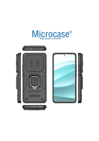 Microcase Xiaomi Poco M8 / Redmi Note 15 5g İle Uyumlu Kamera Kapaklı Manyetik Mıknatıslı Yüzük Standlı Kılıf-al5128 Siyah
