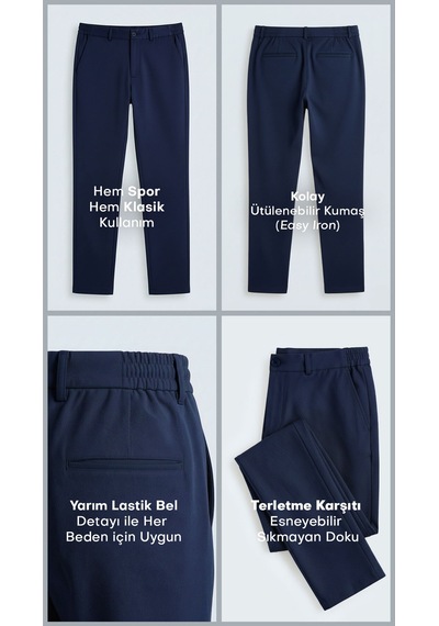 Etikmen Spor Klasik Lacivert Kolay Ütülenebilir Easy Iron Erkek Pantolon Lacivert