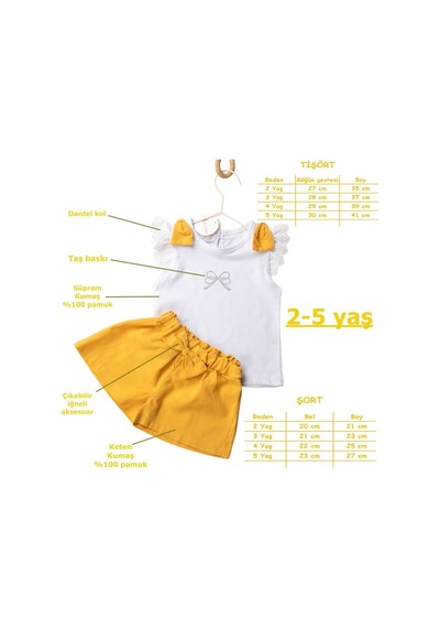 Novy Baby Fiyonklu Taş Baskılı Tshirt Şortlu Kız Çocuk 2'li Takım 2-5 Yaş