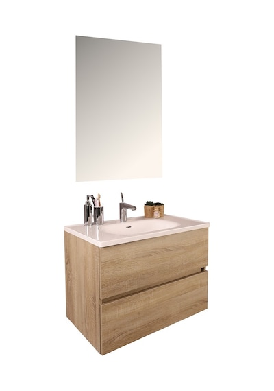 Kobos Simple 80 Cm Çekmeceli Banyo Dolabı Seti Light Walnut Ahşap Kobos Simple 80 Cm Çekmeceli Banyo Dolabı Seti Light Walnut Ahşap