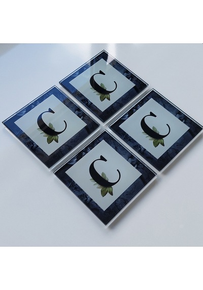 Decorita Cam Bardak Altlığı C Harfli Tasarım 4'lü Takım 10 x 10 CM Çok Renkli