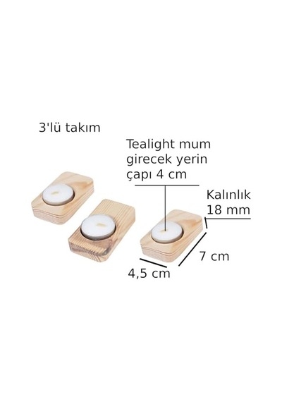 Ahşap Ağaç Tealight Mumluk Dekoratif Mumluk Mum Standı 3'lü Set Çok Renkli