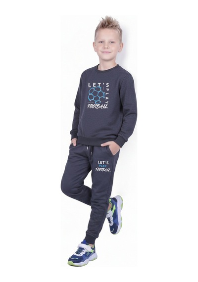 Fyk Kids 3'lü Yuvarlak Yaka Baskı Detaylı 6 Parça Erkek Çocuk Eşofman Takımı Füme - Siyah