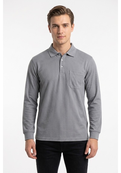 Dynamo Erkek Büyük Beden Mevsimlik Polo Yaka Cepli Sweatshirt Bgl-st05367 Gri