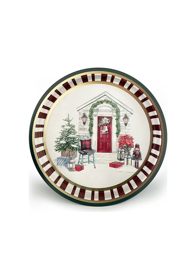 Yılbaşı Temalı Metal Tepsi, 31.5 Cm Ez197-1s Desenli