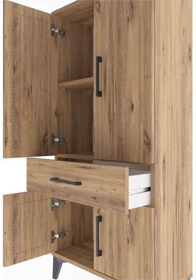 Arges Dolap 2 Raflı Tek Çekmeceli 4 Kapaklı 60x30x134 Çam-çam Çam