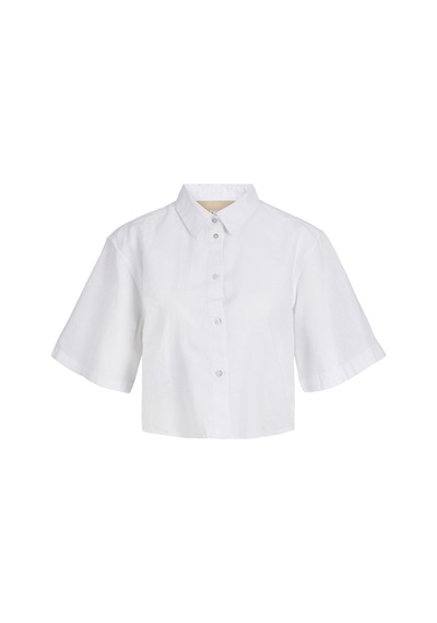 Jack & Jones Kadın Crop Keten Gömlek - Lulu 12231335 White Bej