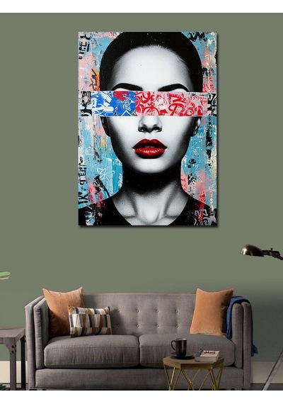 Kanvas Tablo Soyut Yüz Ve Kırmızı Bantlı Sanat 70cmx100cm