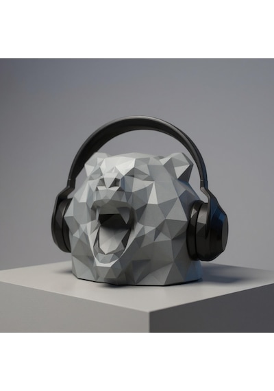 Happy3dworld Ayı Figürlü Kulaklık Standı, 3d Baskı Low Poly Masaüstü Heykel