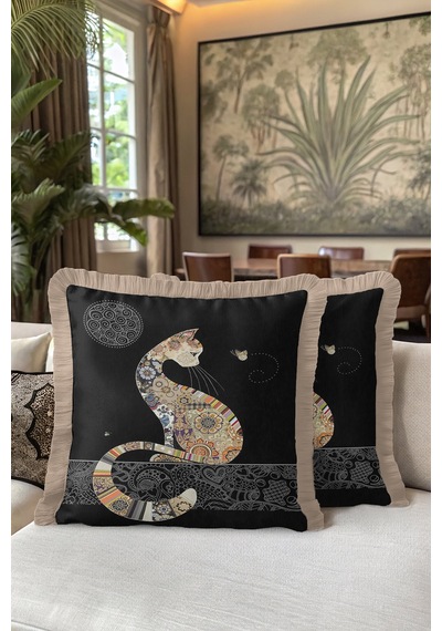 Barok Patchwork Kedi Saçaklı Yastık Kılıfı - Siyah Zarif Bohem Altın Renkli Püsküllü Kırlent Kılıfı Yosunlu Koyu Bej Barok Patchwork Kedi Saçaklı Yastık Kılıfı - Siyah Zarif Bohem Altın Renkli Püsküllü Kırlent Kılıfı Yosunlu Koyu Bej