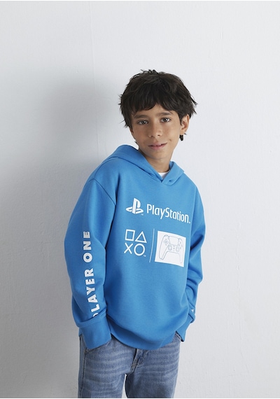 Mavi - Playstation Baskılı Kapüşonlu Mavi Sweatshirt 6s10131-70772 Mavi