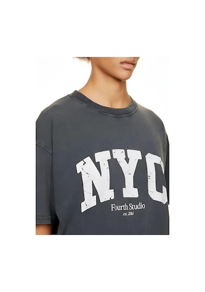 %100 Pamuk Ön Baskılı Kadın T-shirt -90 Antrasit
