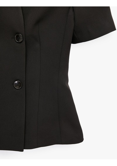 Koton Düğmeli Dikiş Detaylı Kısa Kollu Kruvaze Yaka Blazer Ceket Siyah 7wak50033uw