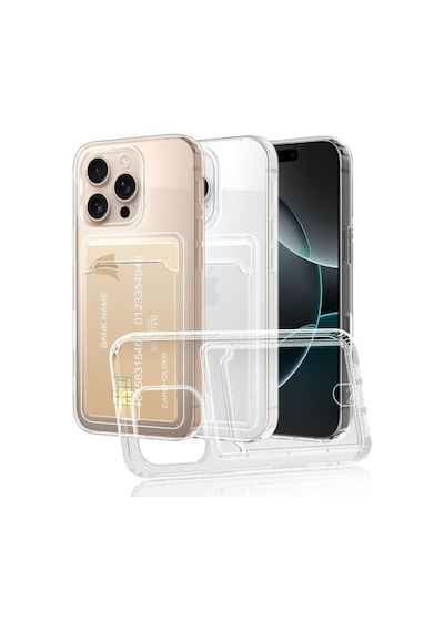 Apple Uyumlu iPhone 16 Pro Max Kılıf Kartlık Bölmeli Arkası Şeffaf Soft Dayanıklı Kılıf Kapak
