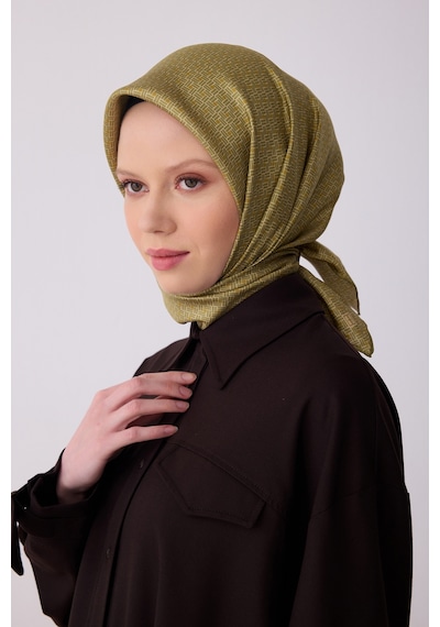 Belli Klasik Desen İpek Twill Eşarp - 2026 İlkbahar-yaz T 4317 Yeşil