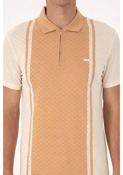 U.S. Polo Assn. Erkek Regular Fit Ekru Polo Yaka Fermuarlı Tişört 50300814-VR019